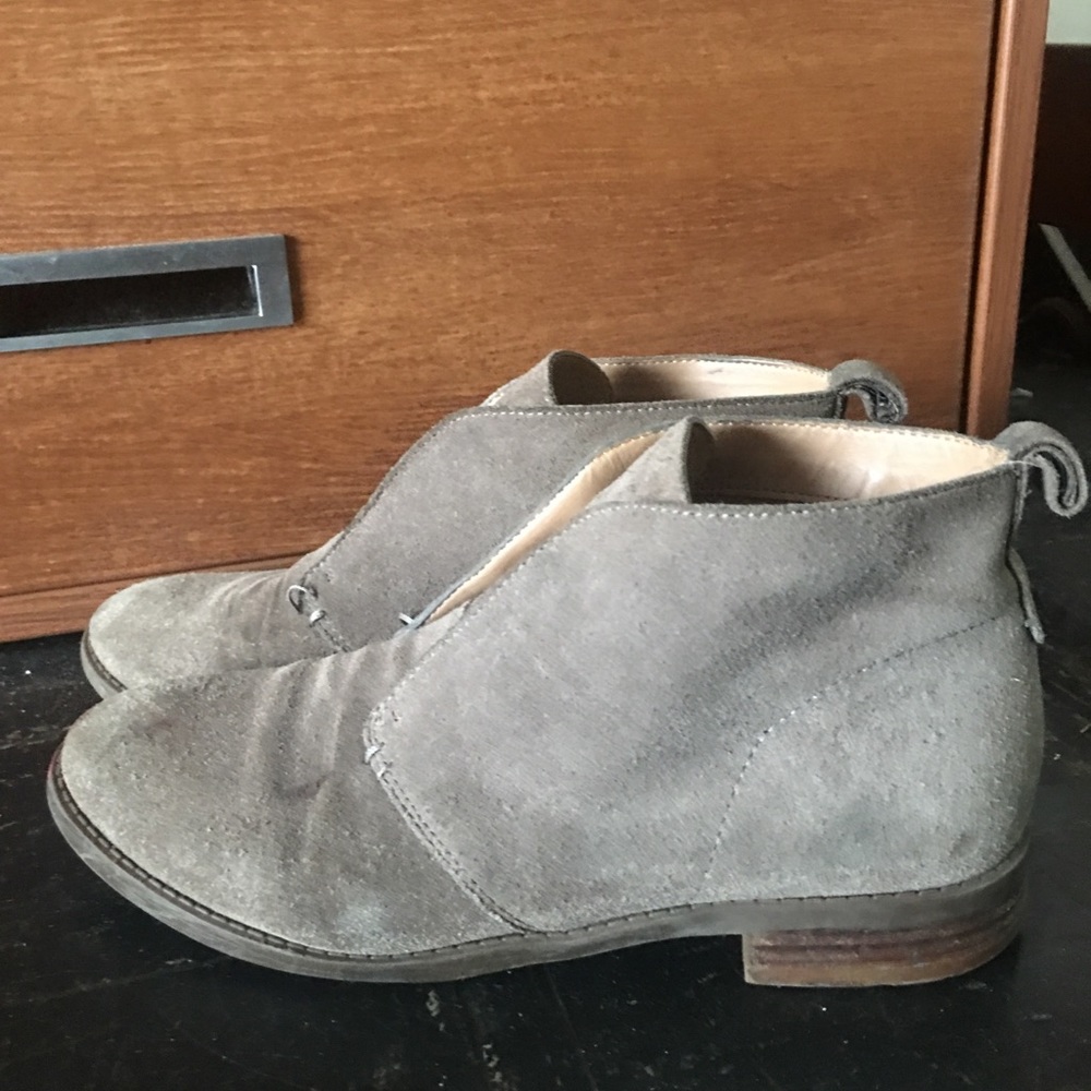 Genuine grey leather ankle boots